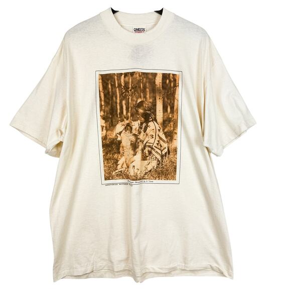 NWT Vintage 90s Assiniboin Mother & Child Native Art Shirt Single Stitch - XXL - Picture 1 of 9